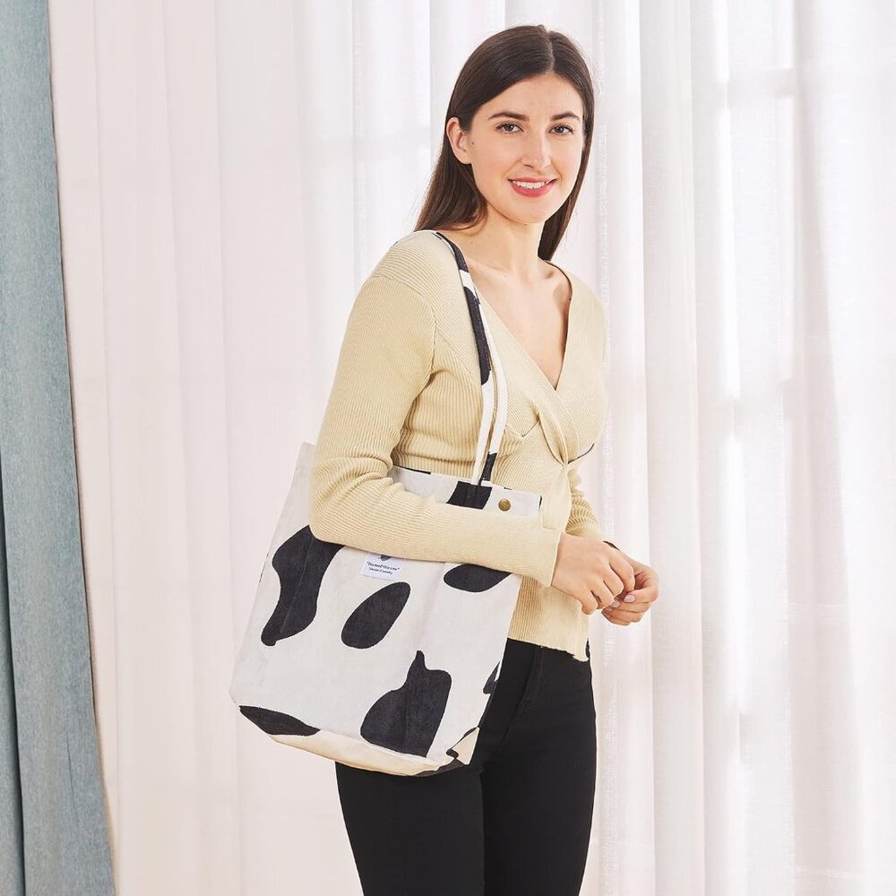 Corduroy Tote Bag Cute Tote Bags For Women Shoulder Bag With Inner Pocket For Wo View 3